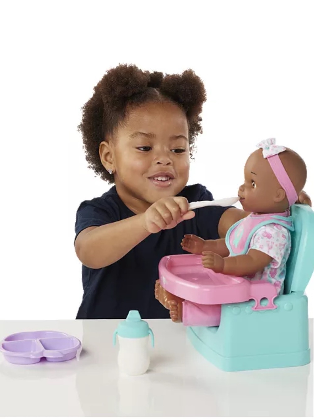 Baby Feeding Doll with Pink & Blue Mealtime Set - Picture 5 of 9